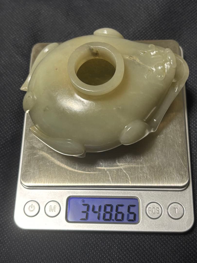 中国古美術品　清の時代　和田青白玉 砡　水滴　水盂 蘇工　349g