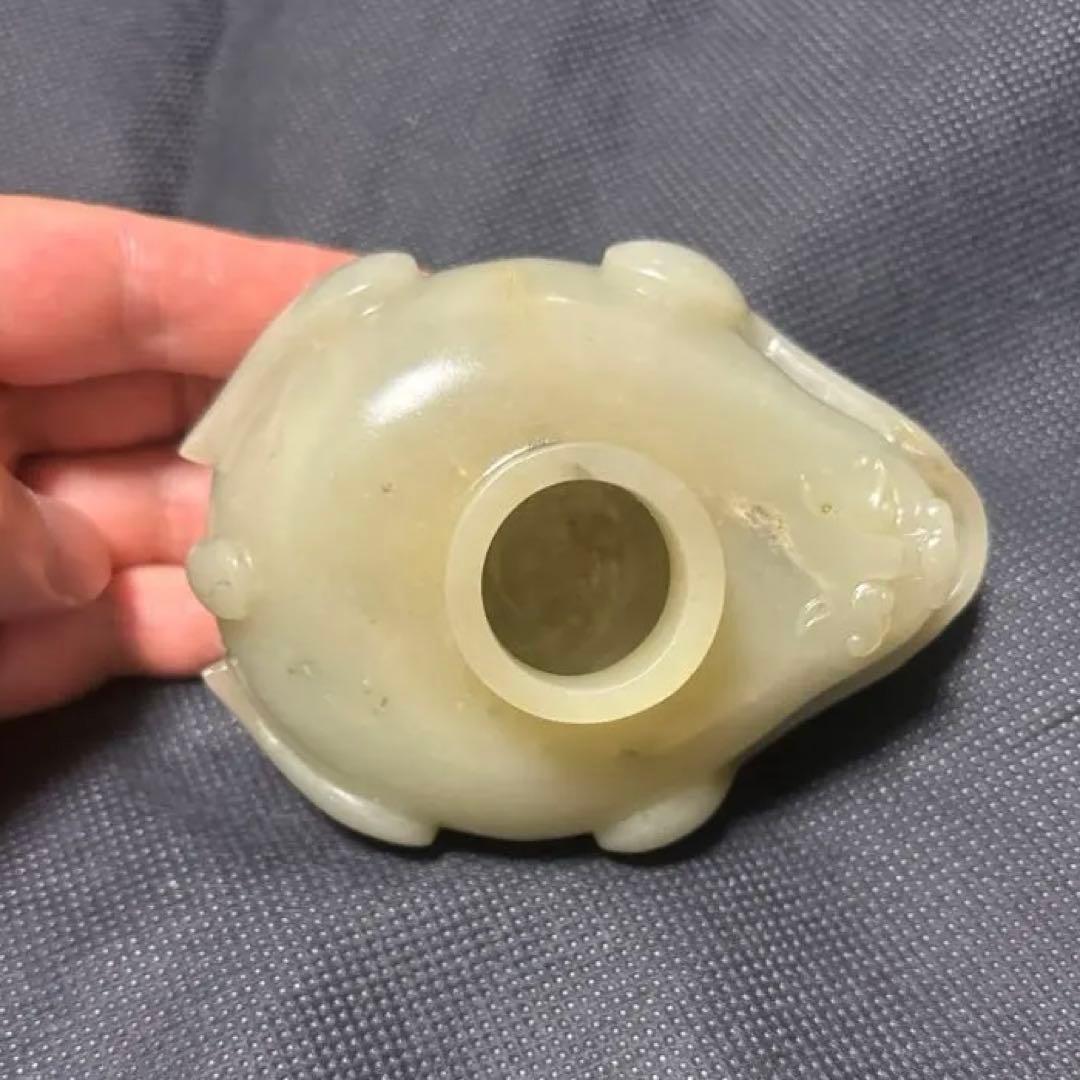 中国古美術品　清の時代　和田青白玉 砡　水滴　水盂 蘇工　349g