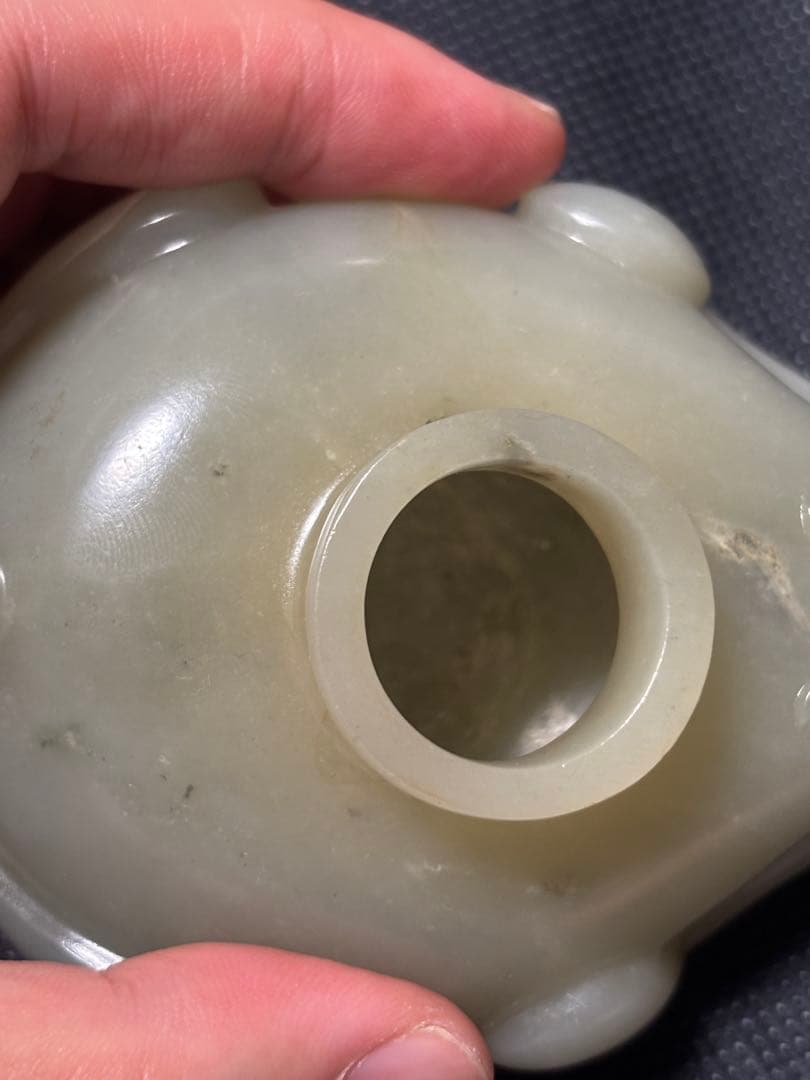 中国古美術品　清の時代　和田青白玉 砡　水滴　水盂 蘇工　349g