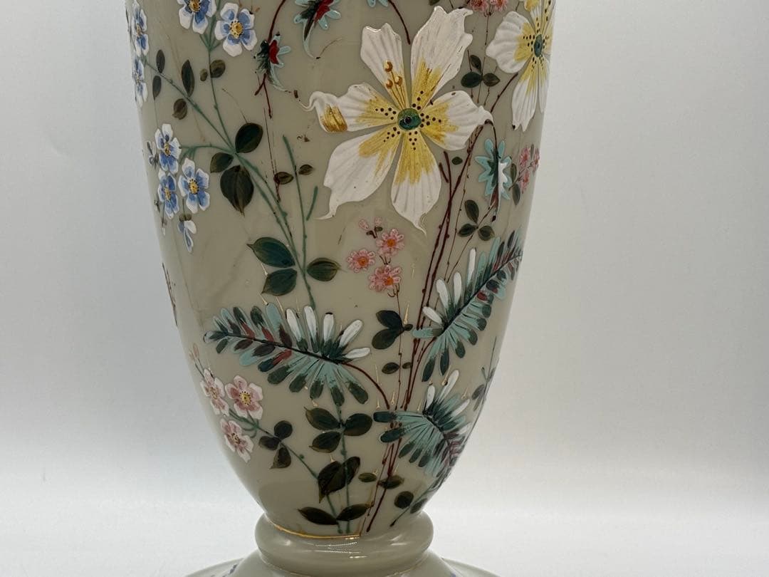 フランス　エナメル彩　花卉紋ガラス瓶　高さ50cm アンティーク送料込み0121