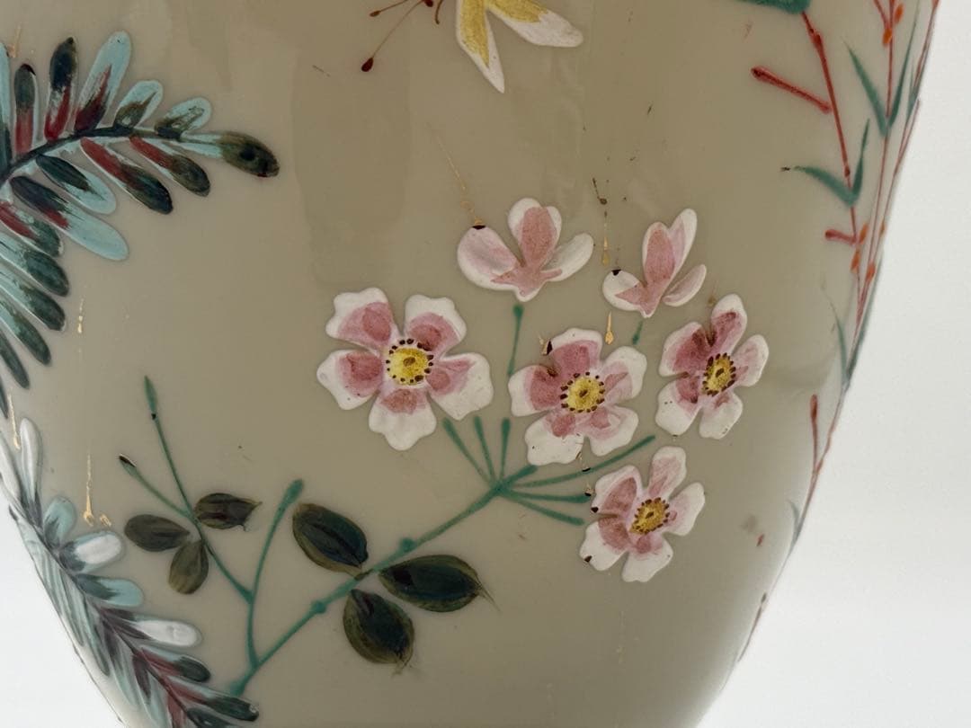 フランス　エナメル彩　花卉紋ガラス瓶　高さ50cm アンティーク送料込み0121