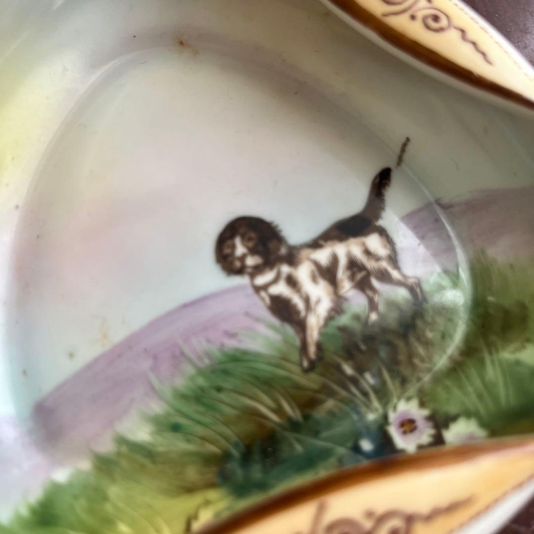 最終処分オールドノリタケレアな形のアッシュトレイ犬とお花M Japan1921〜