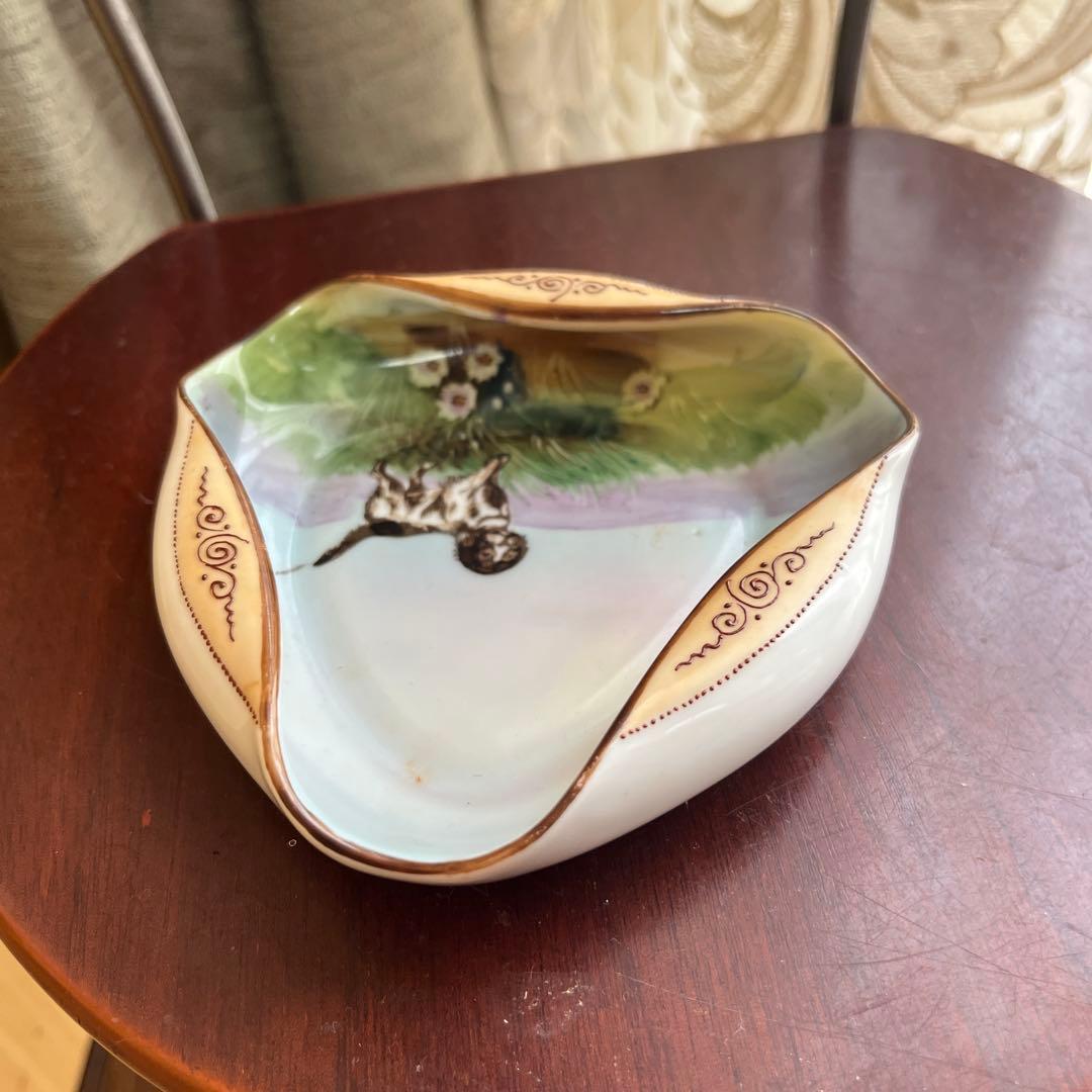 最終処分オールドノリタケレアな形のアッシュトレイ犬とお花M Japan1921〜