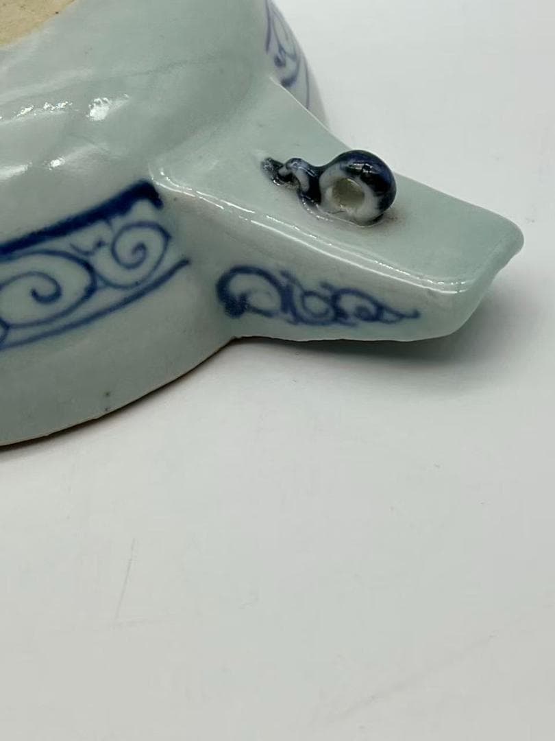 元時代　染付青花蓮池唐草文洗　輪花盤　古染付皿　唐物　古賞物(A-107)