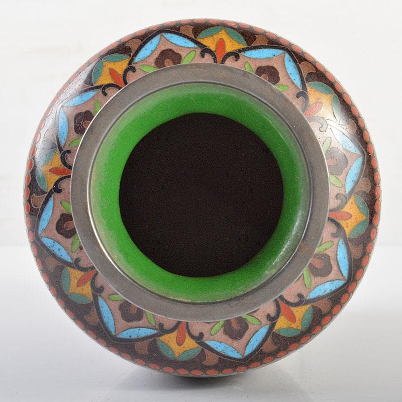 中国　古七宝琺瑯彩　龍鳳凰文瓶　M　R6349