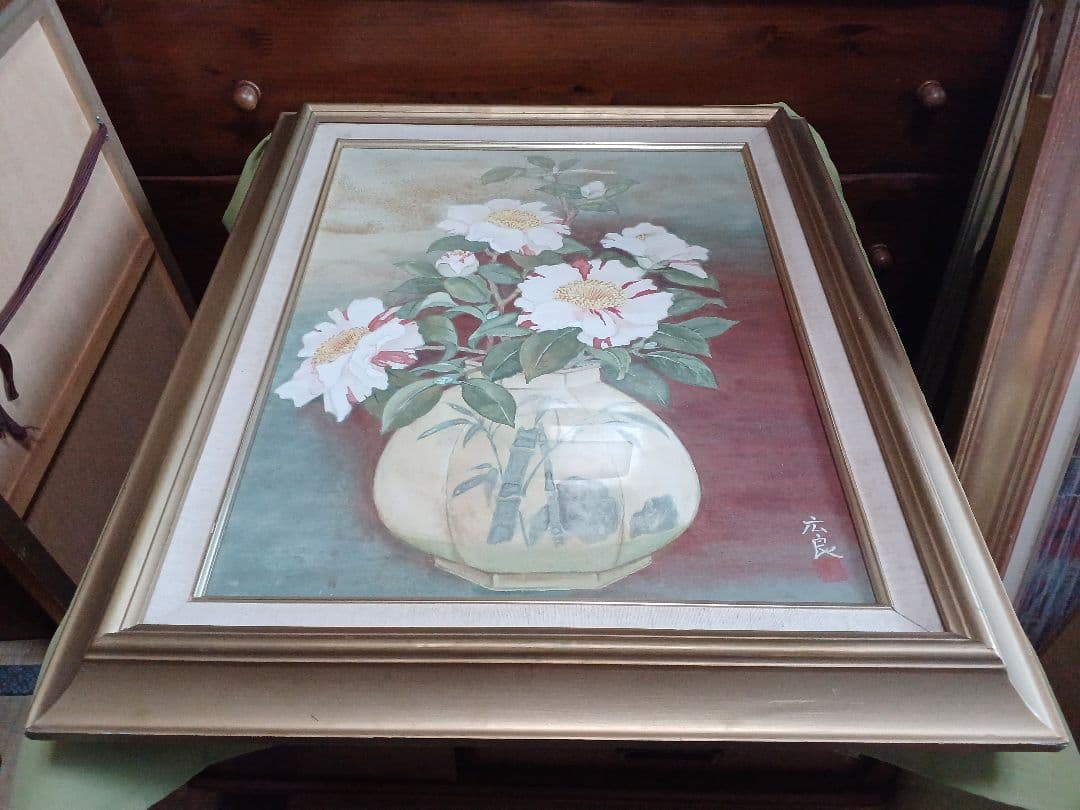 ◆ 広良　「李朝壺と沖の石」　日本画　P10号　◆