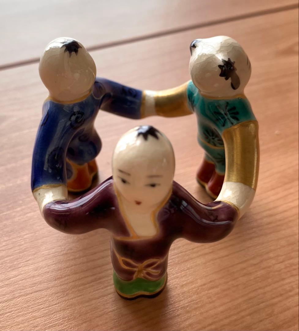 【美品】　炉用　柄杓　蓋置　　　　　　　三ッ人形（木箱付き）