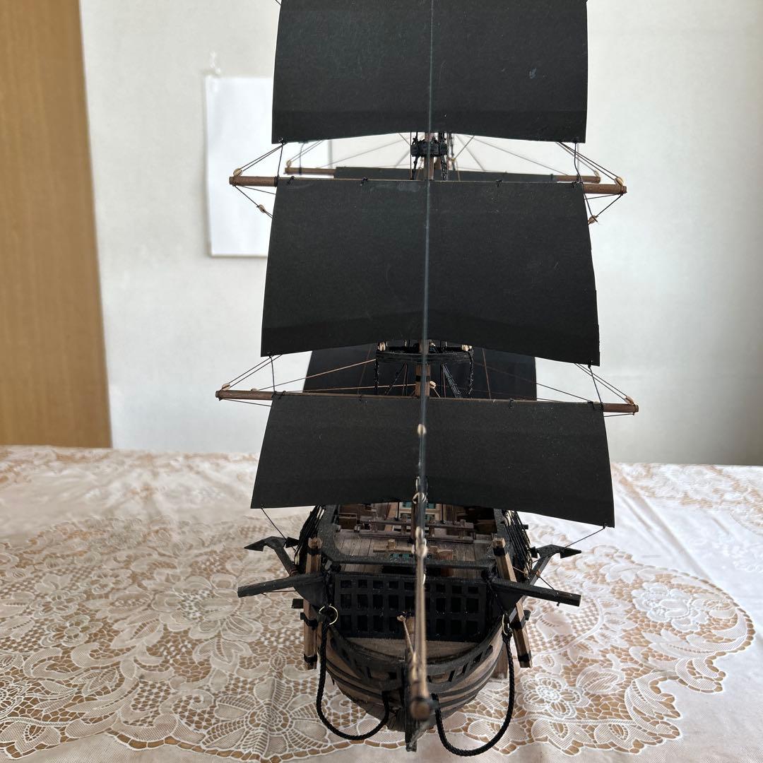 木製帆船模型 船台付き (帆船part2-U) (全てハンドメイド)