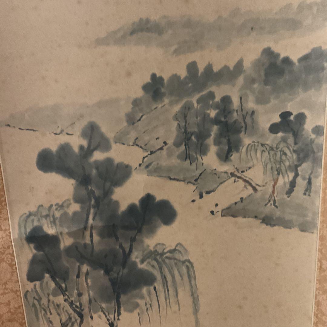 絹本水墨山水図 【南画】 八十八翁の在名 落款印譜在 作者不詳