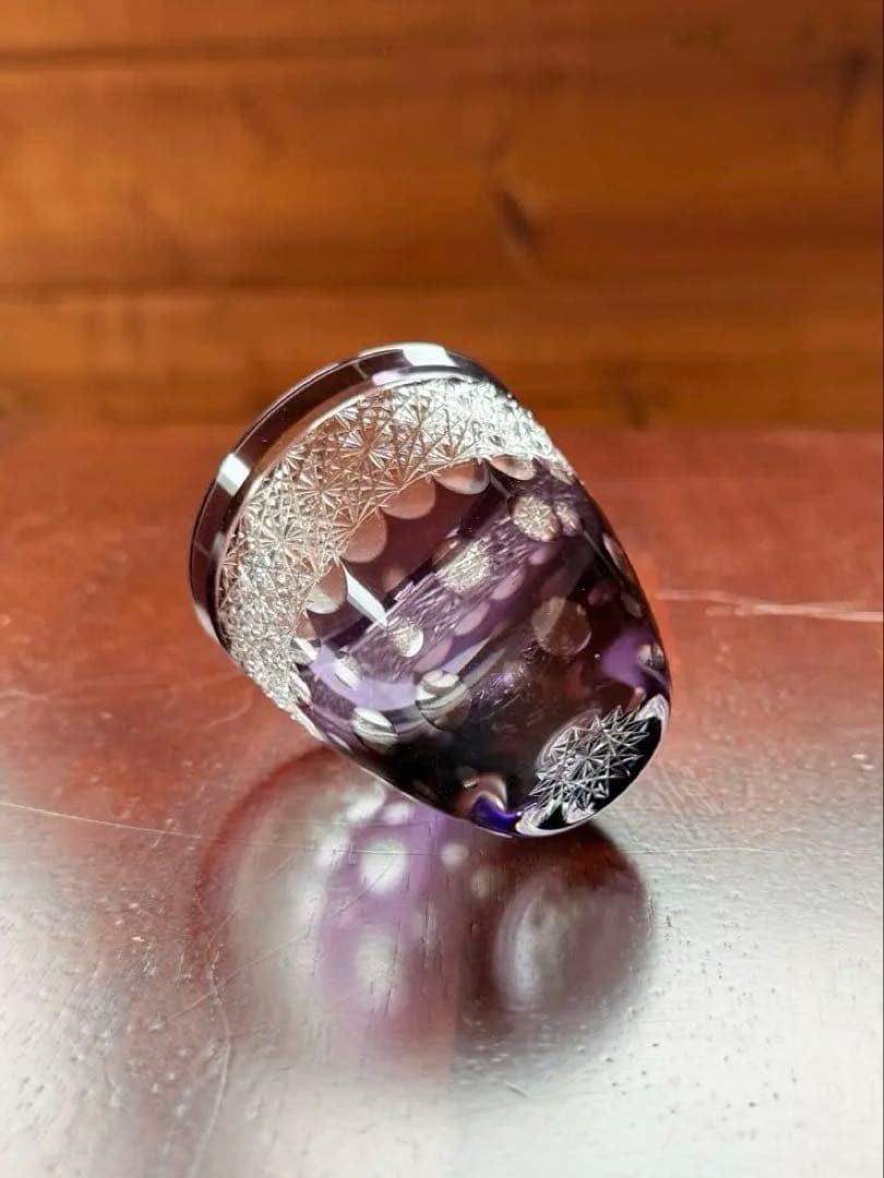 切子　ぐい呑　紫