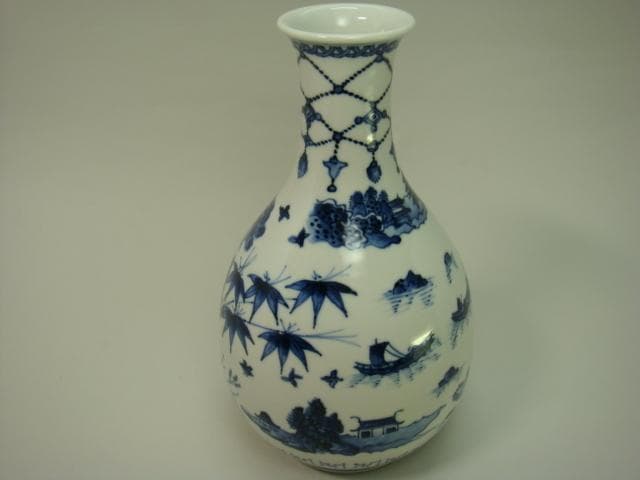 花瓶■幹山伝七 染付徳利花器 松竹梅紋 山水 箱付き 古美術 時代物 骨董品■