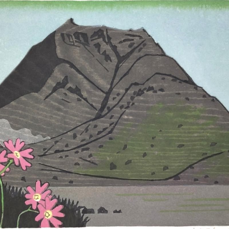 ☆ 大本靖 ☆「 エゾコザクラ 」木版画　太子サイズ　25/200　未使用！