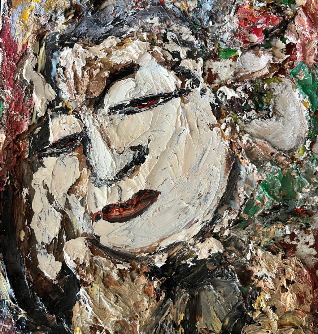 油彩 丸山妙子 仏像 画家・光陽会常任委員・福島県出身 厚塗り  油彩 G