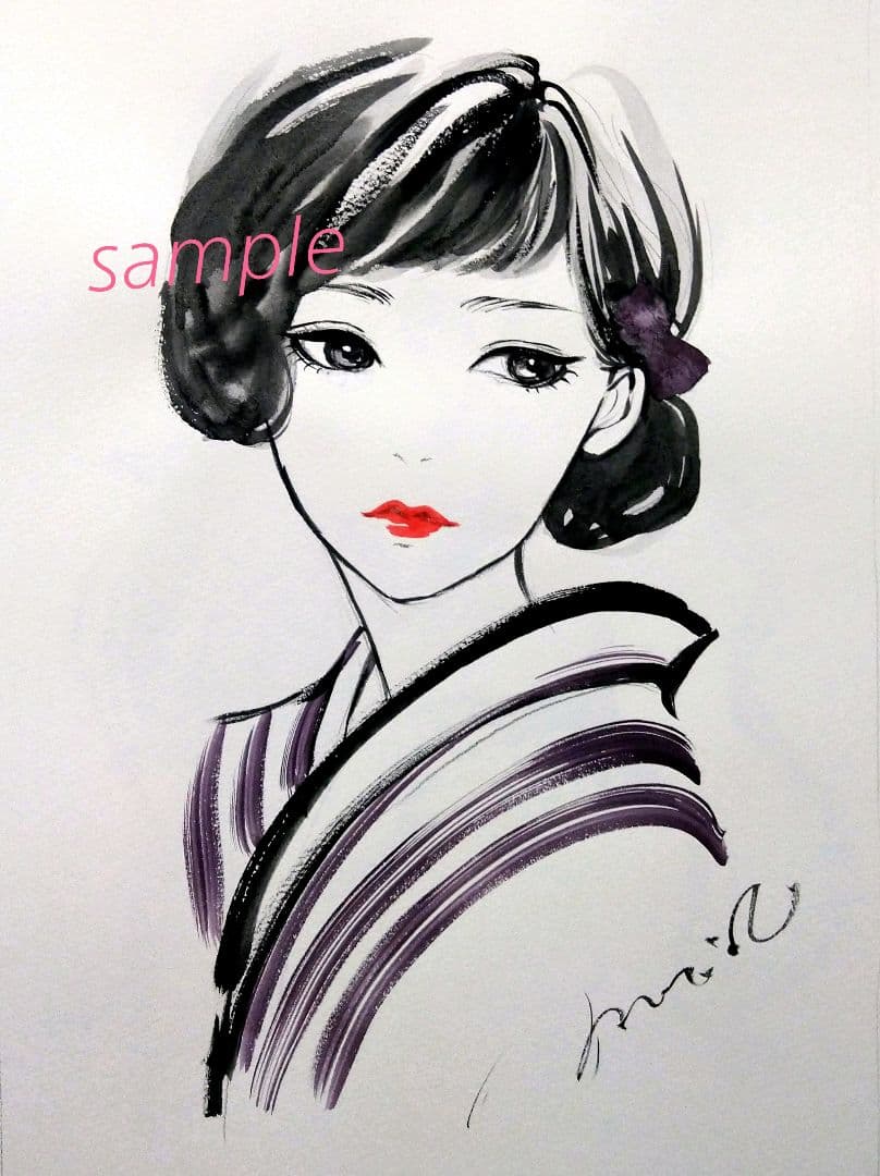 絵画　原画　ドローイング　水彩画　大正ロマン　モダン　和装