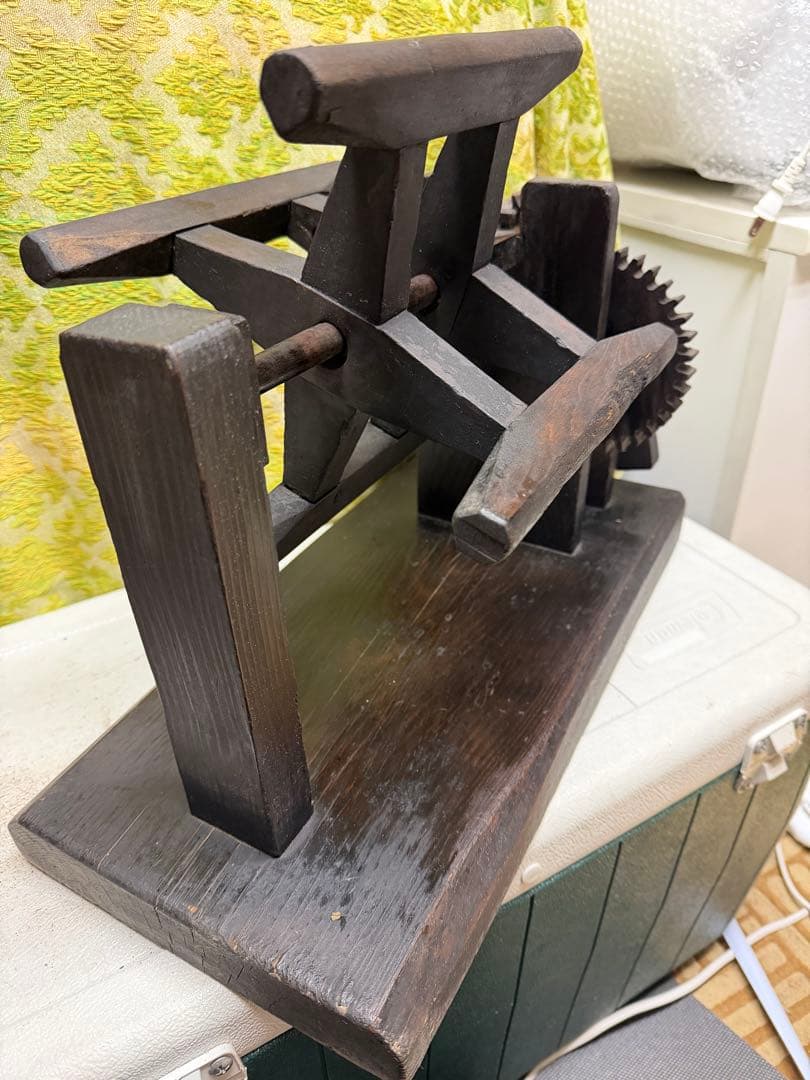 木製歯車式　日本製　座繰り機　糸巻き機