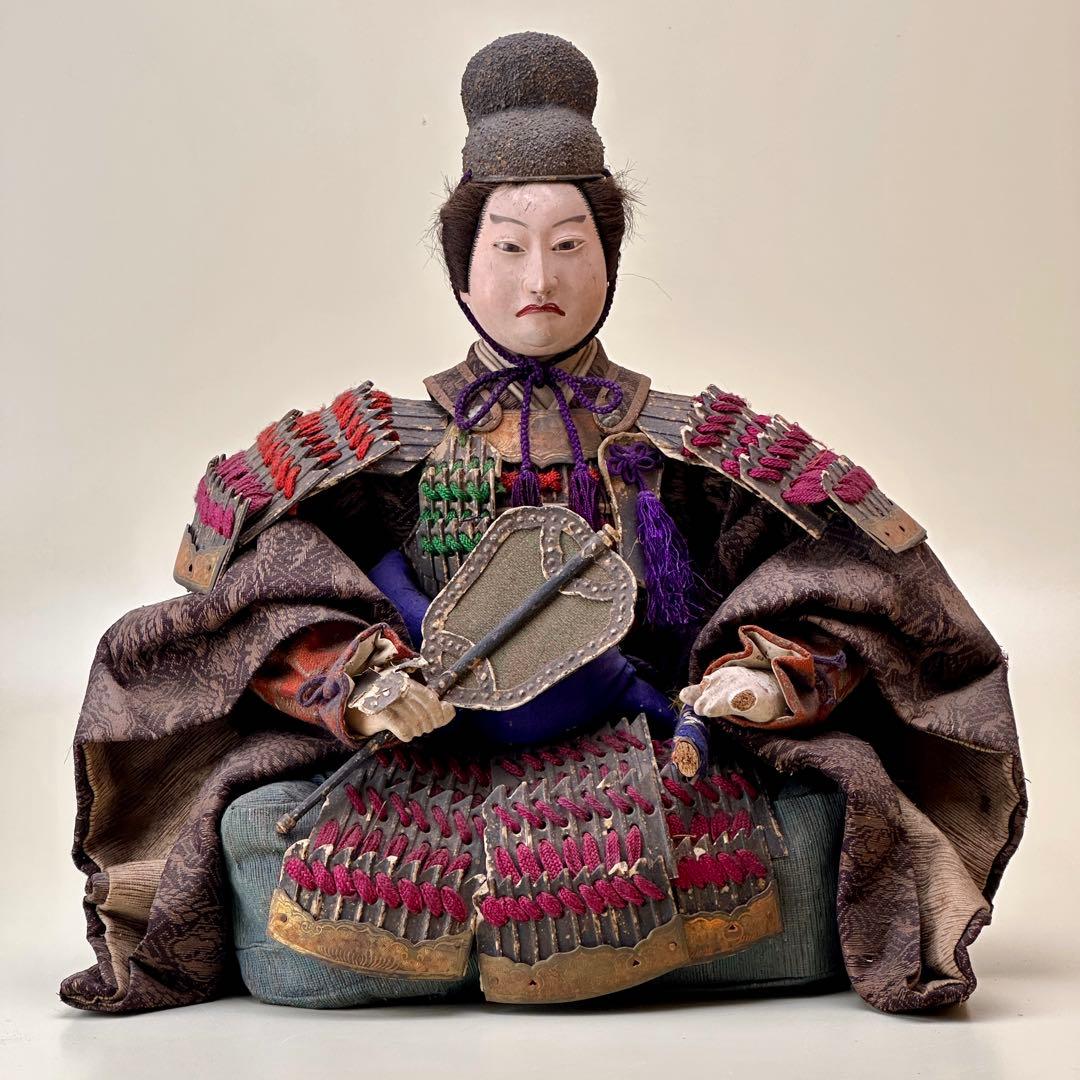 江戸〜明治時代　武者人形　鎧武者座り人形　高さ約32cm　古美術・骨董　骨董品