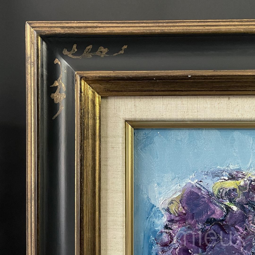 広田釗子「紫の花」油彩 油絵 サイン入り 中古 額に傷 作品美品