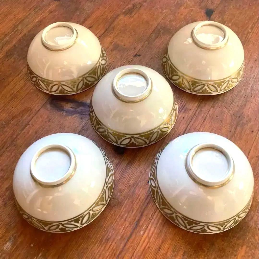 京焼　清水焼　平安　松本石亭作　彫金七宝　蓋付飯碗 5客組　共箱共布付き