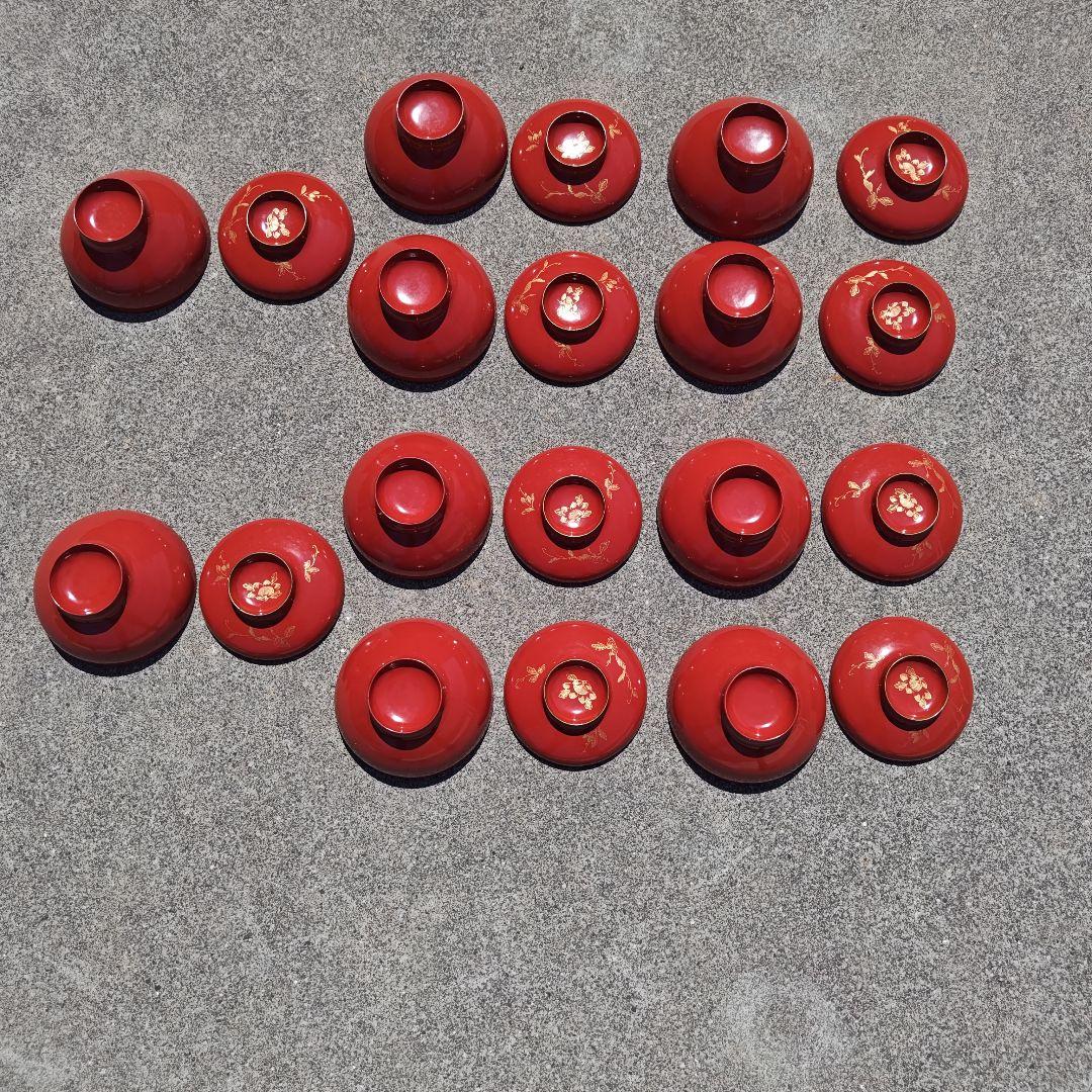 明治時代の器　朱塗　什物　蓋付椀　10個セット