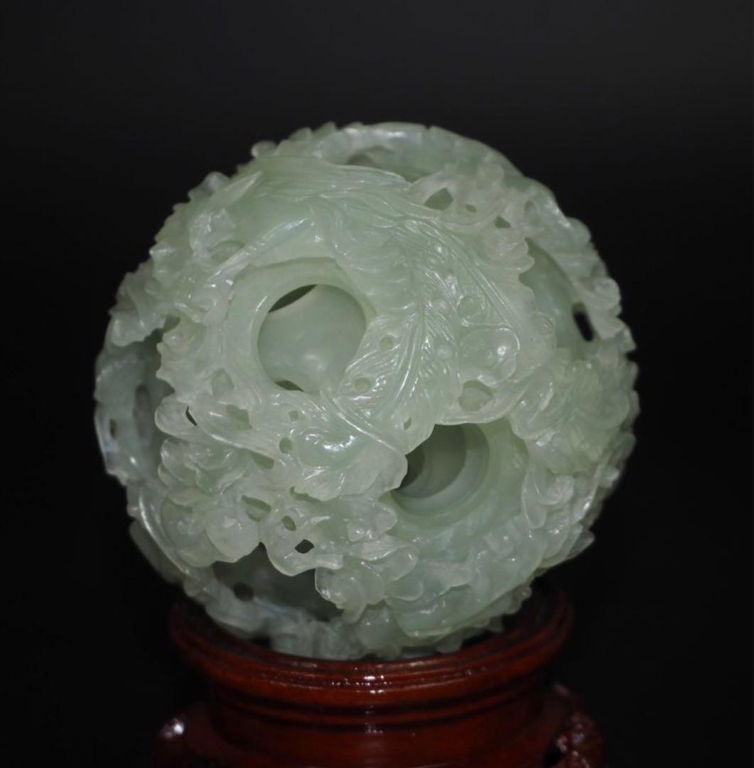 送料無料　砡　龍鳳彫刻　細密透彫り天球　7層 　珍品置物　中国古玩