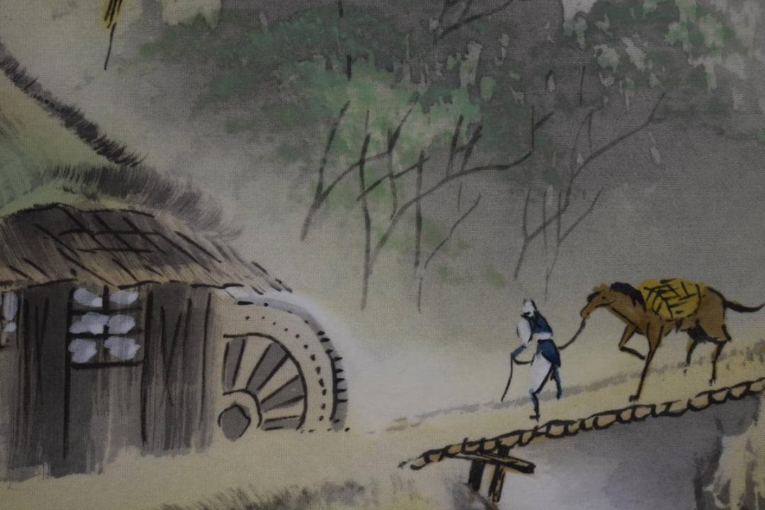 真作/田中祥堂/彩色山水図/桐共箱付/布袋屋掛軸HH-986