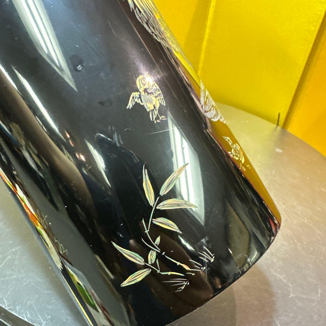 彫漆 漆器 花瓶 花器 置物 鶏と花のデザイン