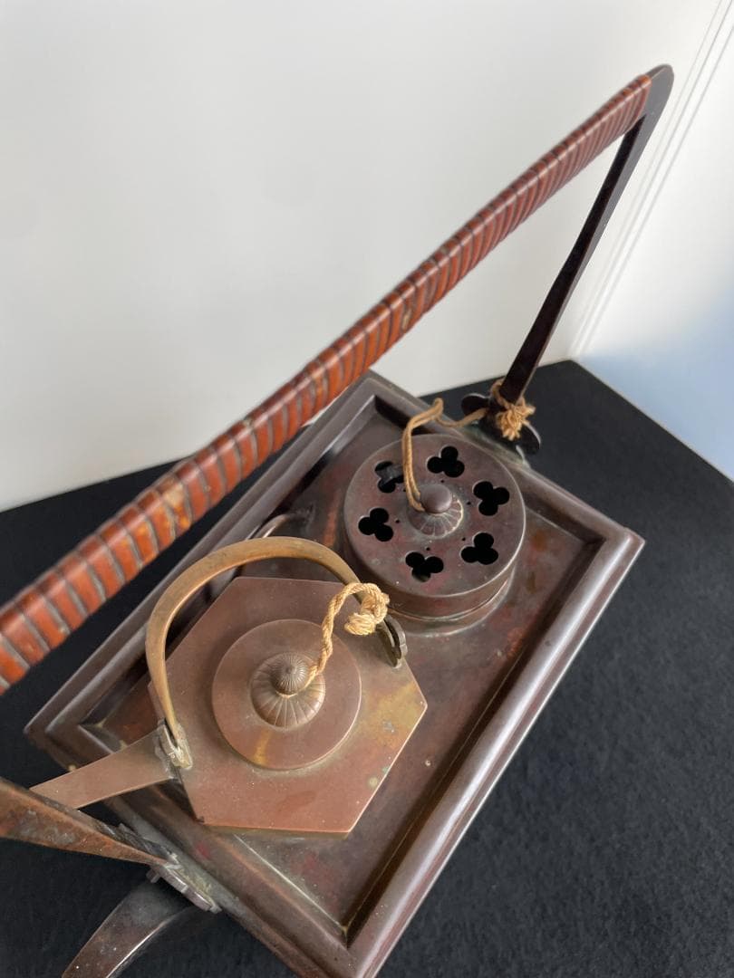 時代物 銅製 籐巻提手 酒燗器 燗銅壷 野燗炉 銅壺 薬燗壷 急須 骨董 古美術