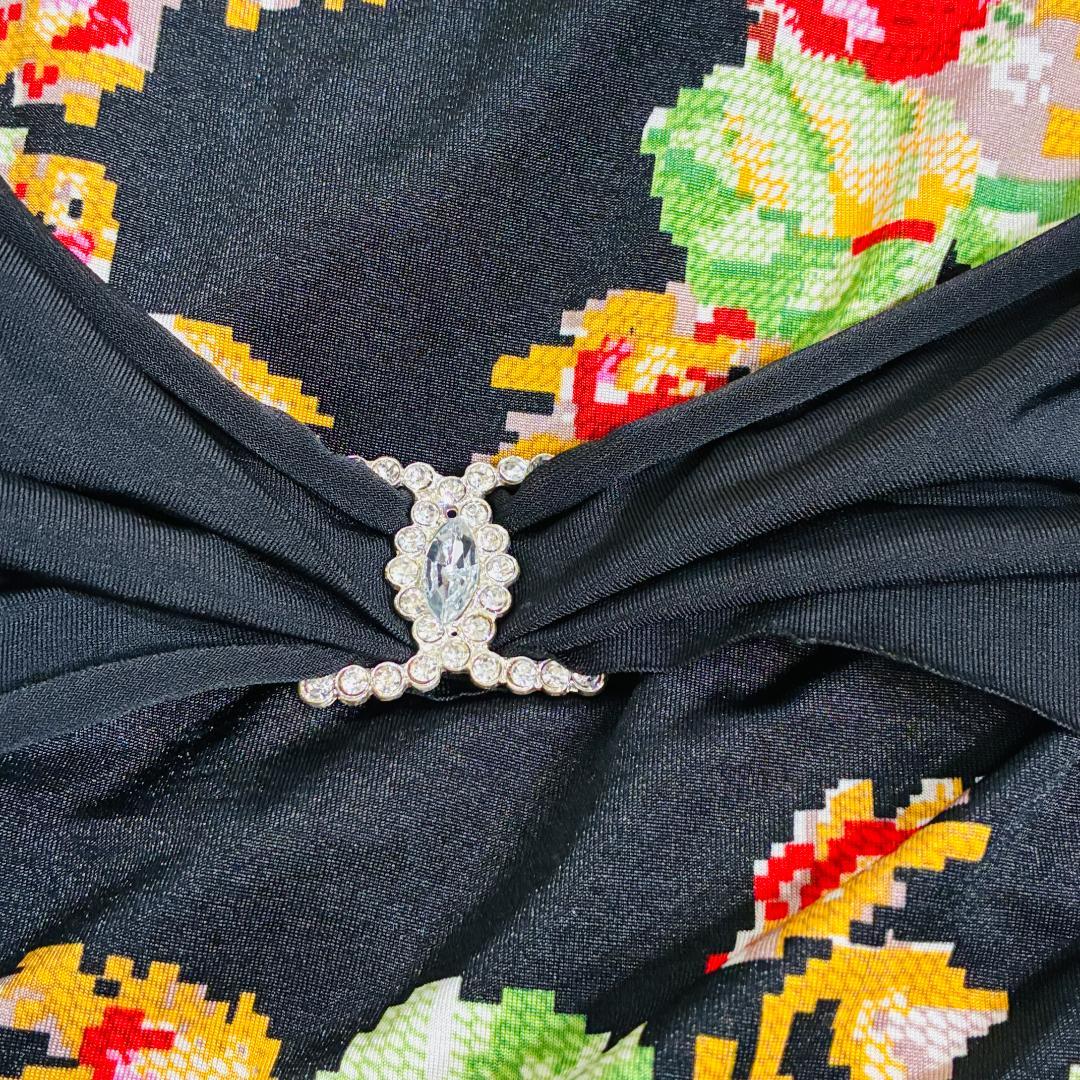 【美品】イチオク 社交ダンス ドレス ワンピース 花柄 ローズ ティアード 黒