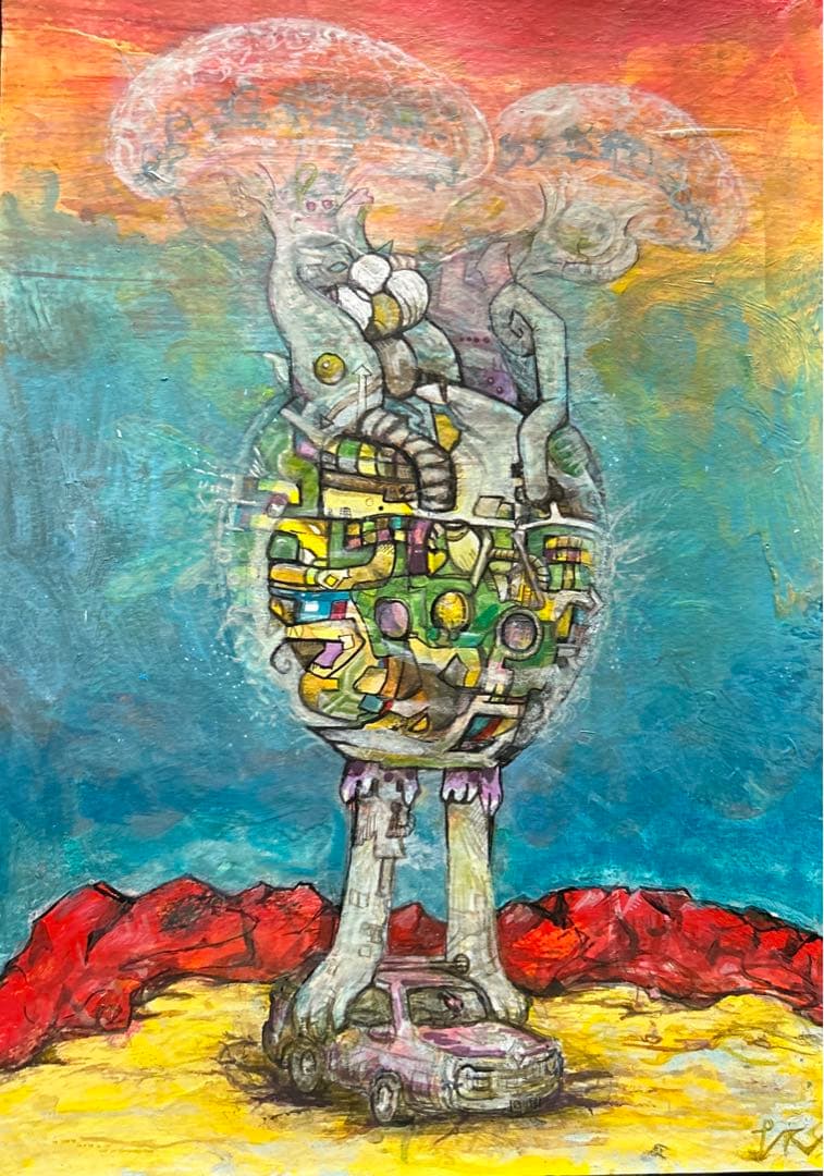 カーキャッチャー　アクリル画　原画