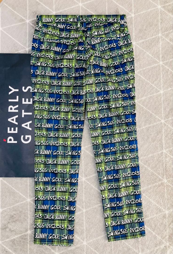 新品 パーリーゲイツ ジャックバニー ドビー二重織り裏起毛パンツ(4)M/ライム