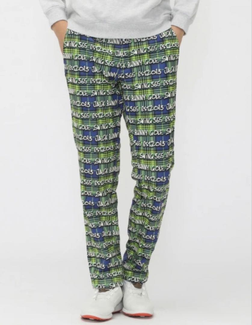 新品 パーリーゲイツ ジャックバニー ドビー二重織り裏起毛パンツ(4)M/ライム