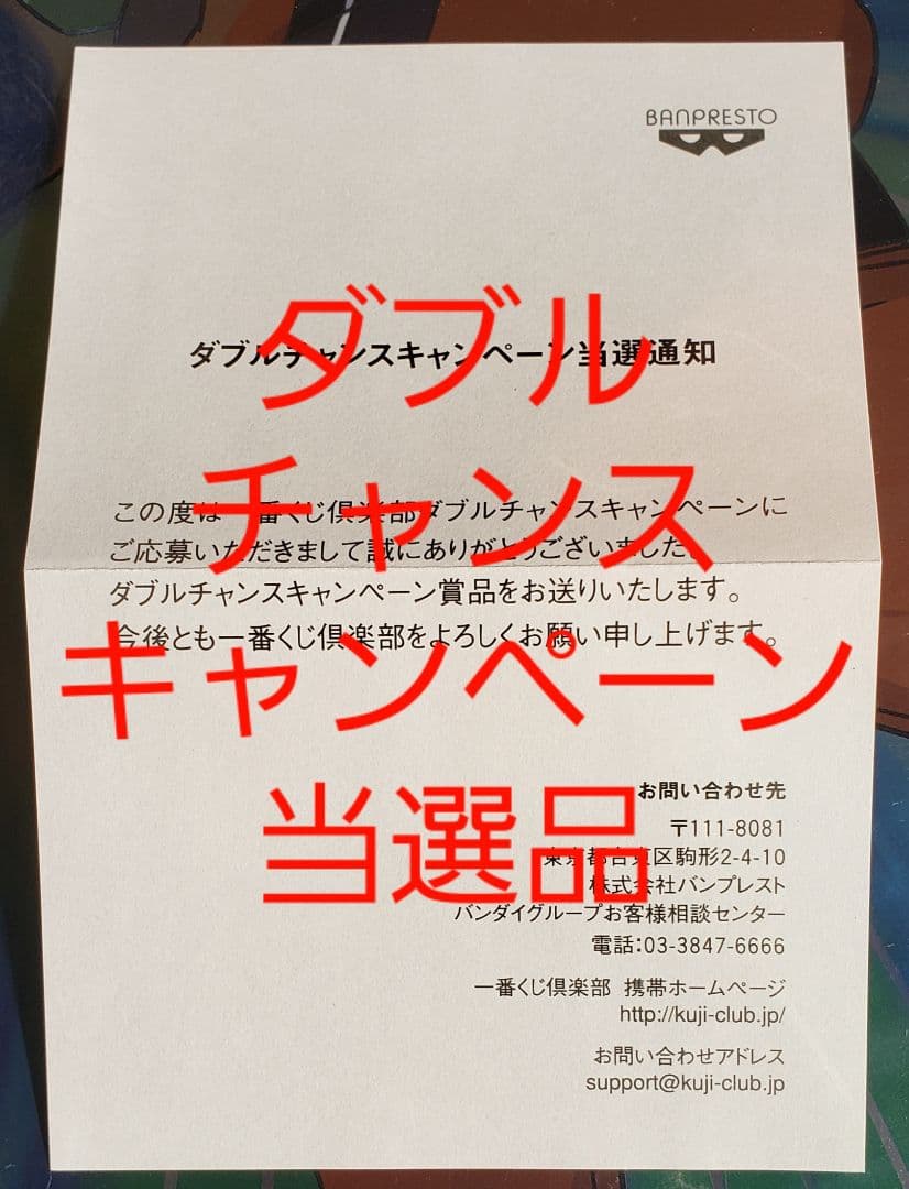 100名限定　一番くじ　ナルト　NARUTO　ダブルチャンスキャンペーン当選品