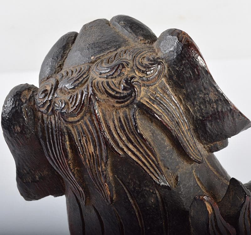 中国　唐木紫檀製　獅子鈕印材　置物　M 　R4624