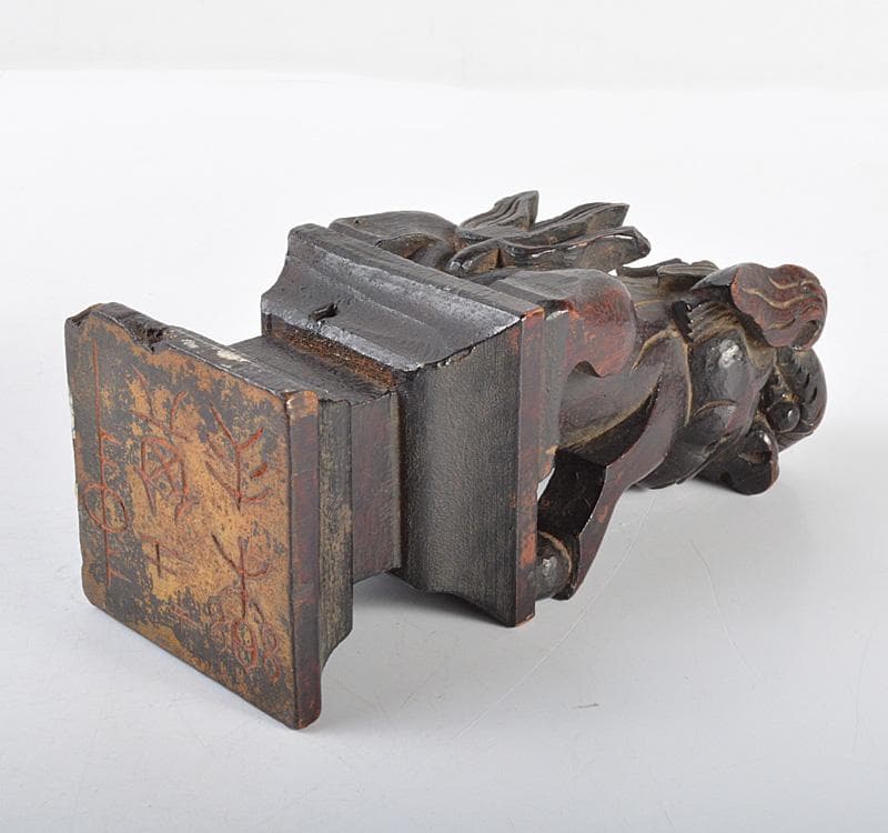 中国　唐木紫檀製　獅子鈕印材　置物　M 　R4624