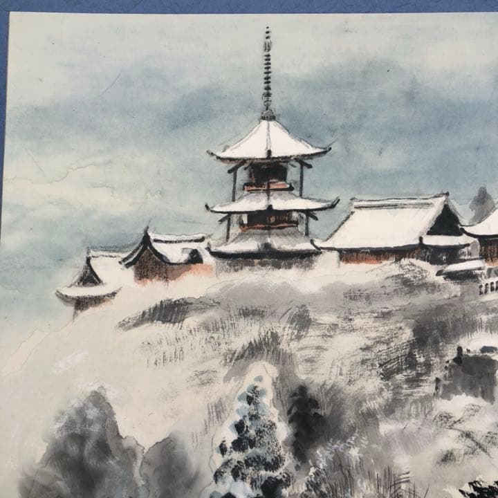 最終値下げ【水墨画】三水公平/雪の清水寺/世界遺産/京都/真作/墨絵/絵画