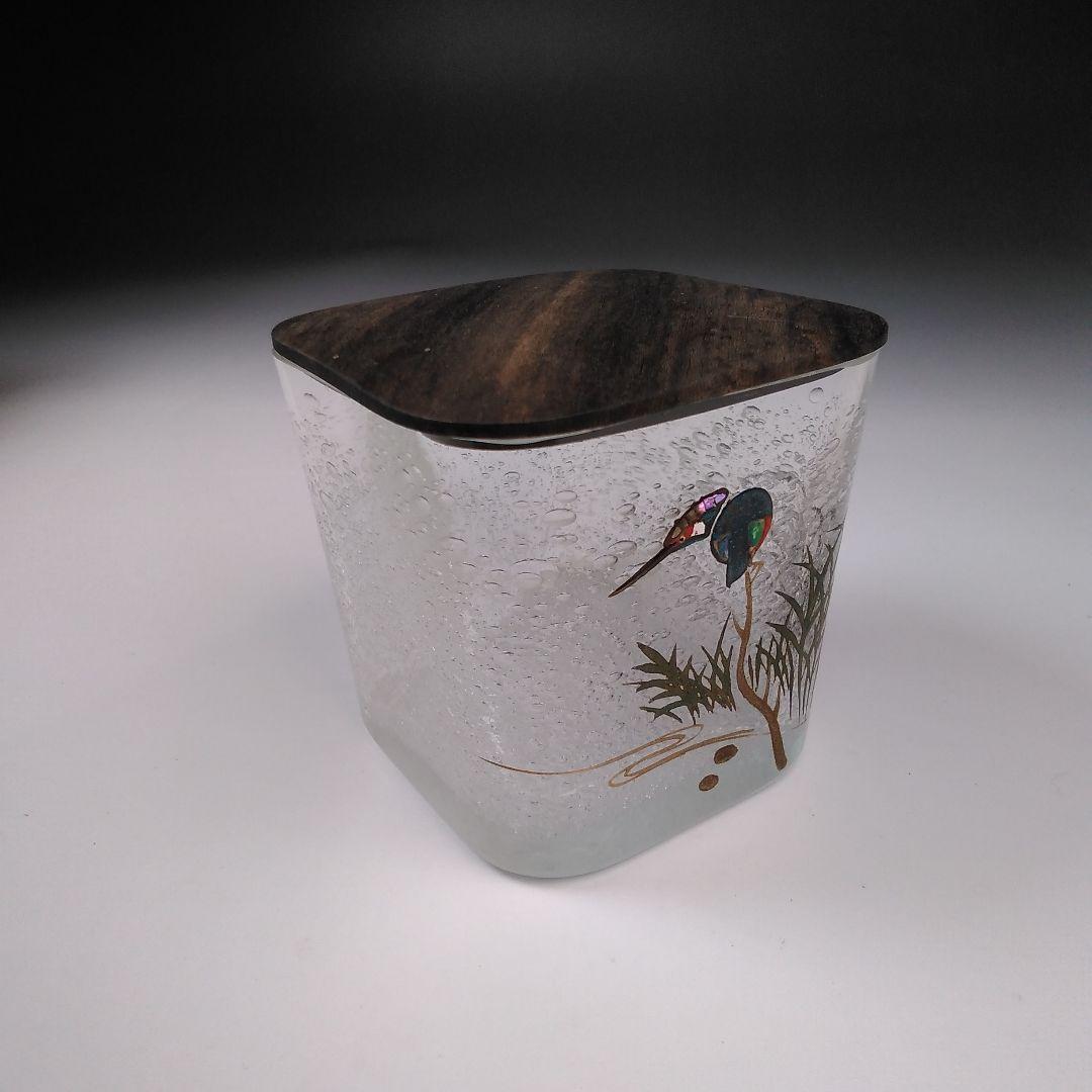 ア131 『富永幸悦』作『川蝉蒔絵四角ガラス茶器　共箱』茶入　茶道具