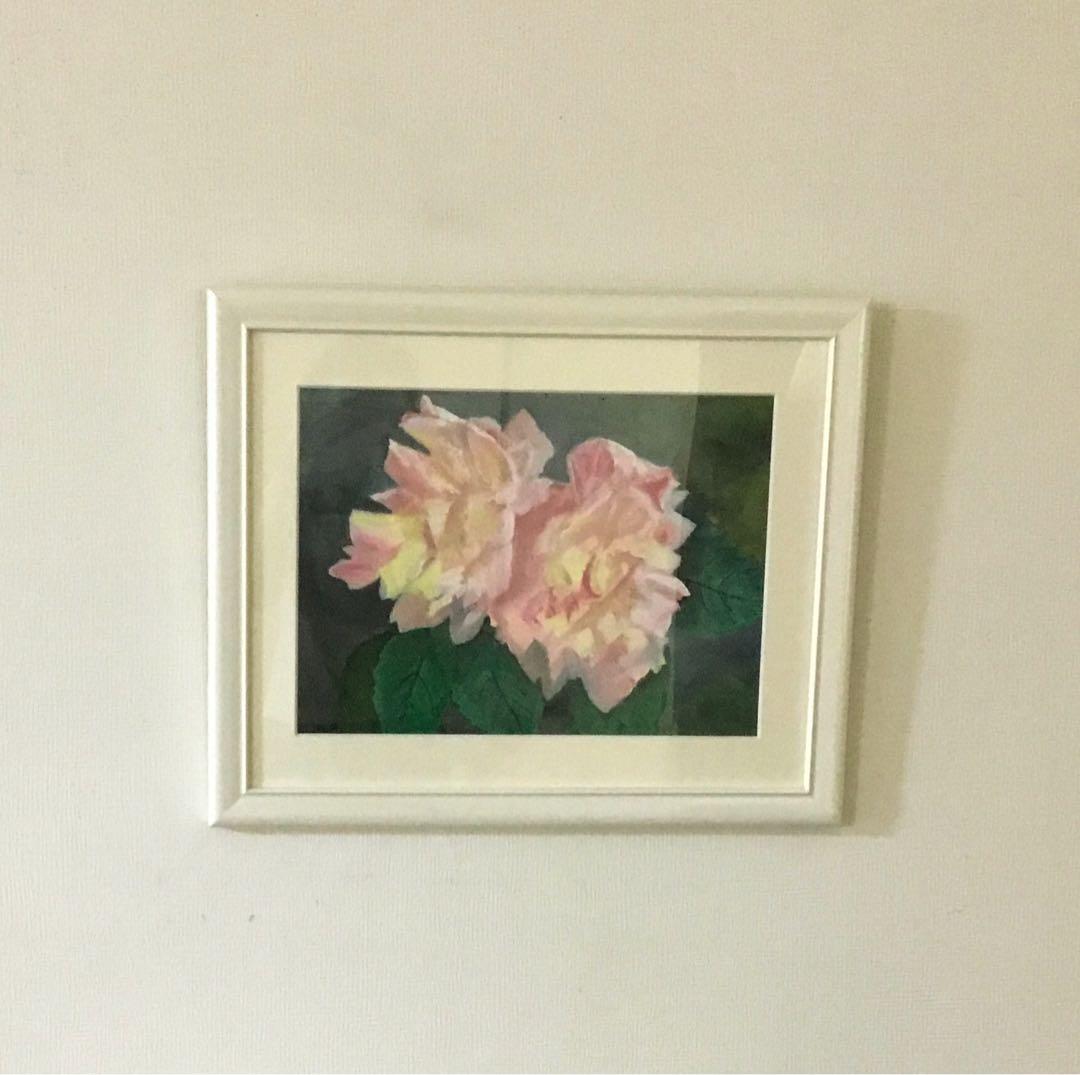 油彩画　「　バラ　」原画　額付　F6