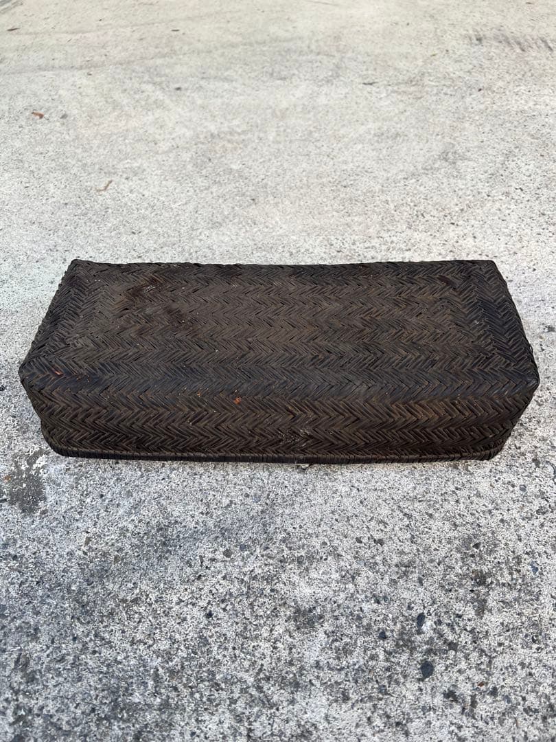 行李 茶箱 弁当箱 文箱 古道具 竹籠 竹かご すず竹 蓋物 古民具 飴色 2