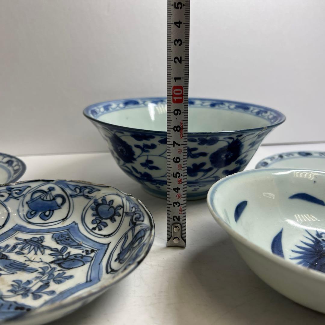 中国明末清朝時代　青草鉢、皿色々　口径約14~18㎝　東Y7-1030②トヒサ