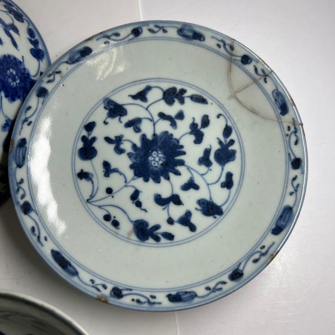 中国明末清朝時代　青草鉢、皿色々　口径約14~18㎝　東Y7-1030②トヒサ