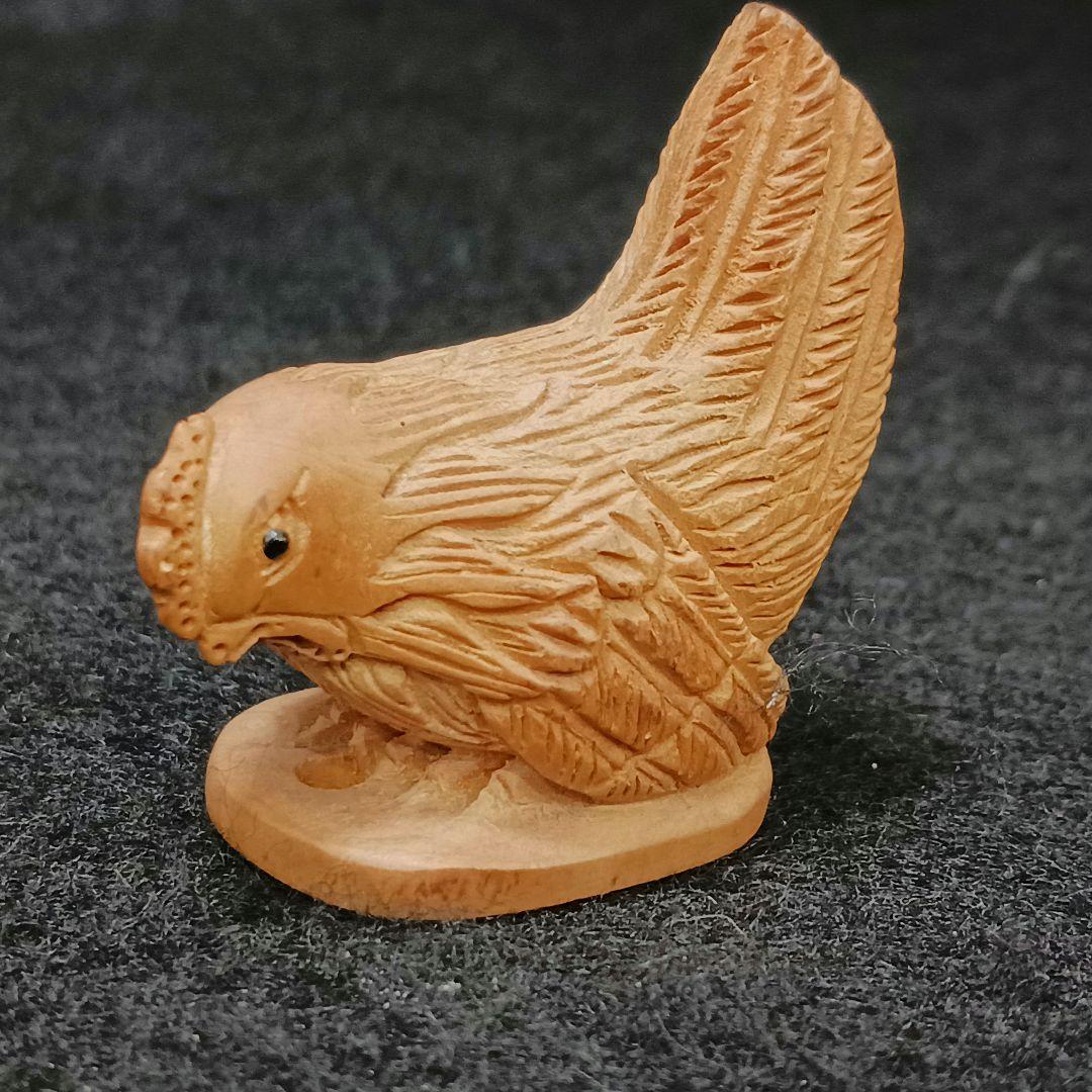 時代物 吉川造 木彫り鶏根付 提物　ひ