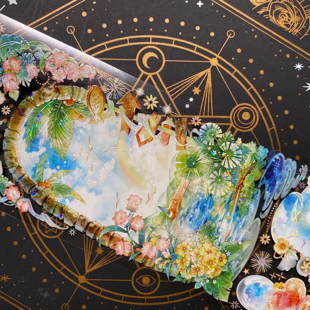 【9157】海外　中古巻　貝殻光マスキングテープ　夏　金魚　海　魚背景装飾系