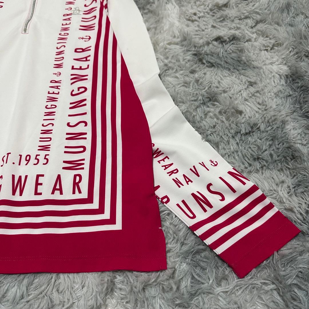 【マンシングウェア】ゴルフウェア ホワイト ピンク Lサイズ ハーフジップ