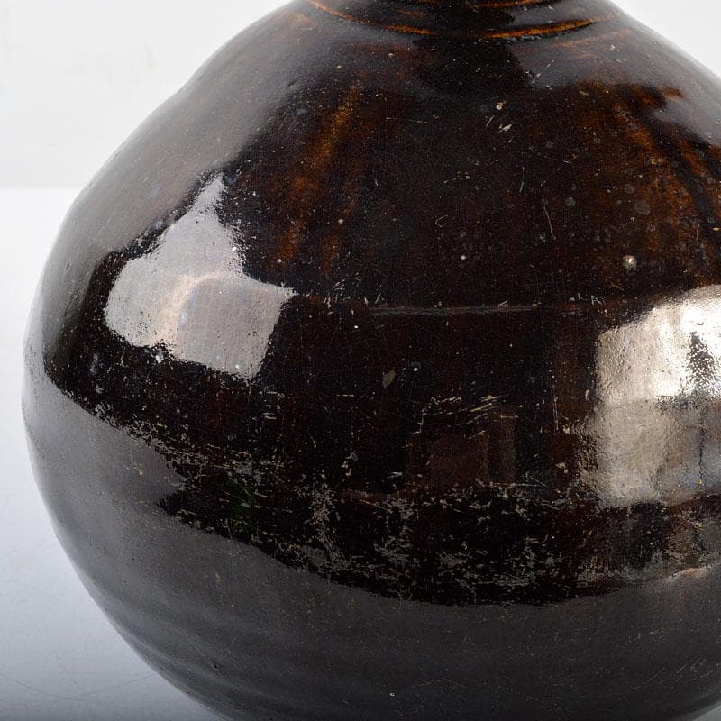 朝鮮　李朝　黒釉壷　鶴首瓶　時代箱付　M　R4425B