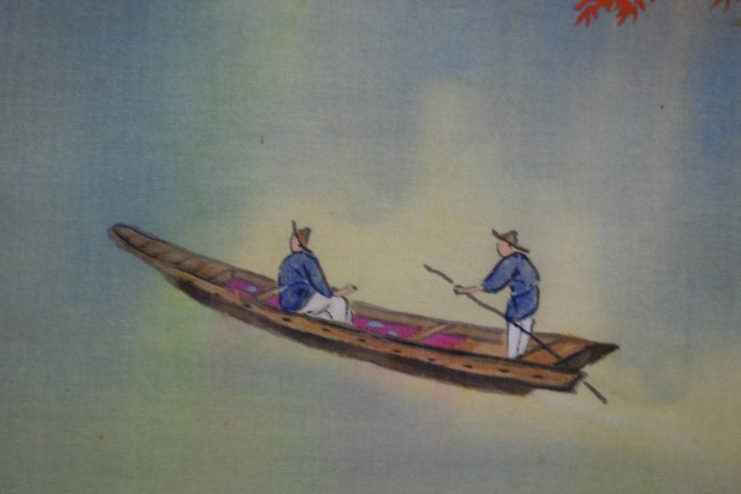 真作/長井介浦/秋景舟遊図/桐共箱付/布袋屋掛軸HG-100