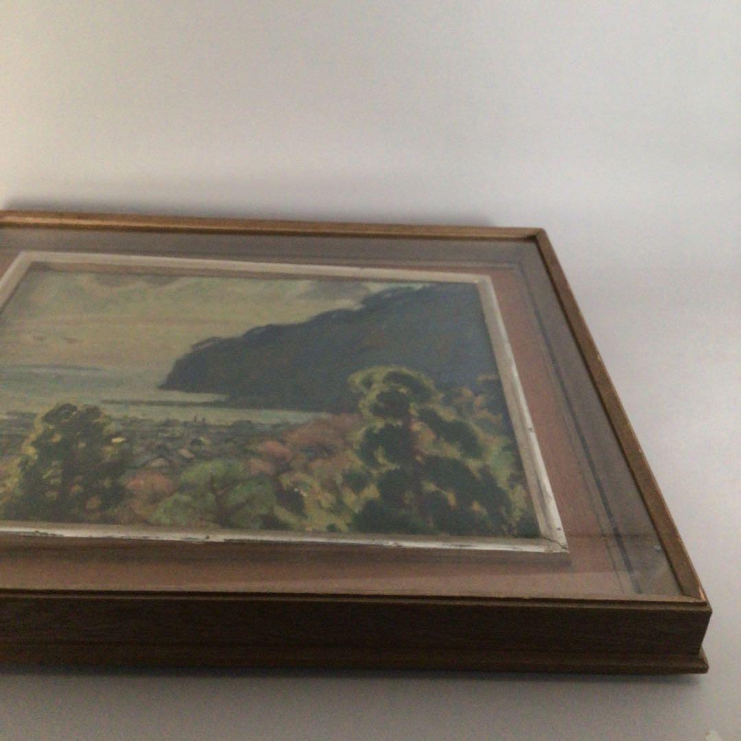 No3710額装　笹鹿彪　「熱海の朝」　油彩画10号　直筆サイン　絵画　送料無料