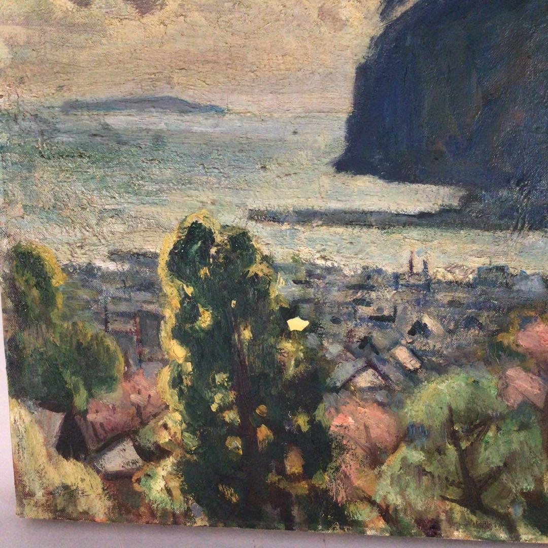 No3710額装　笹鹿彪　「熱海の朝」　油彩画10号　直筆サイン　絵画　送料無料