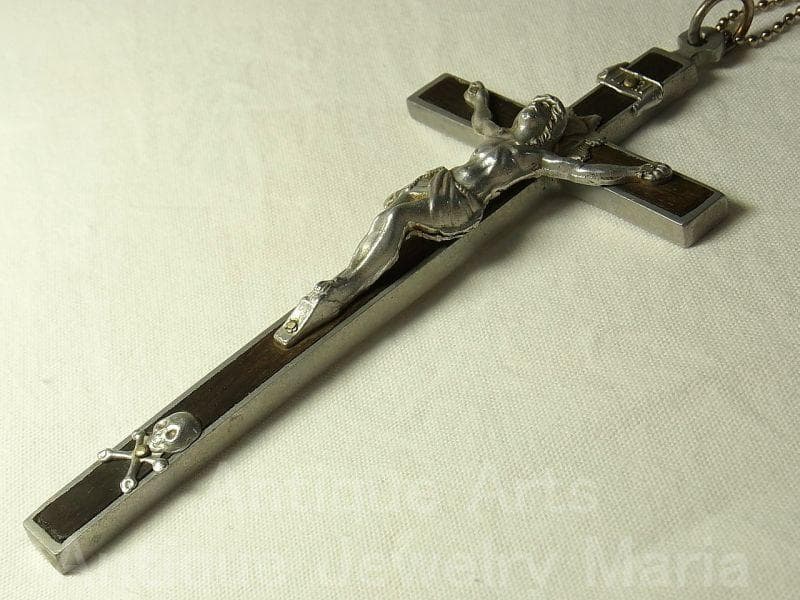 c1592【大型サイズ】フランス アンティーク クロス（軽金属＋黒檀）