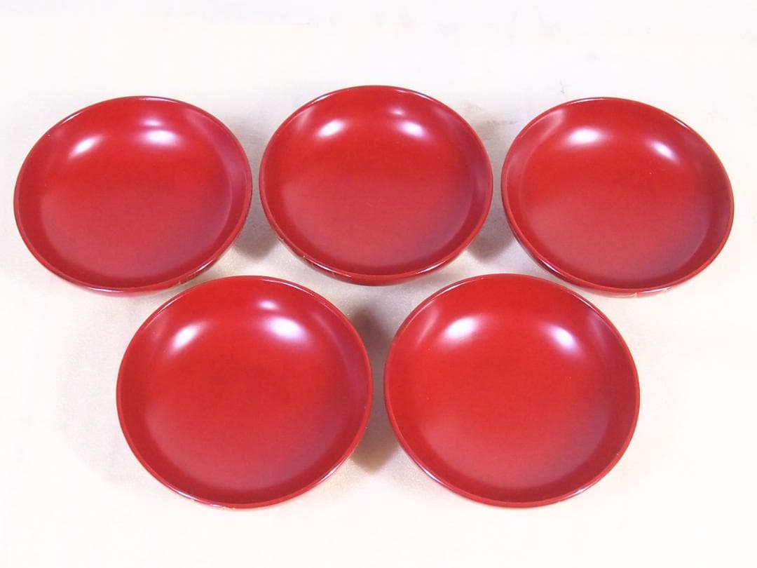 【美品】輪島塗 西久保田漆器店 朱塗 桔梗蒔絵 小吸物椀 5客 瓢型 漆器/食器