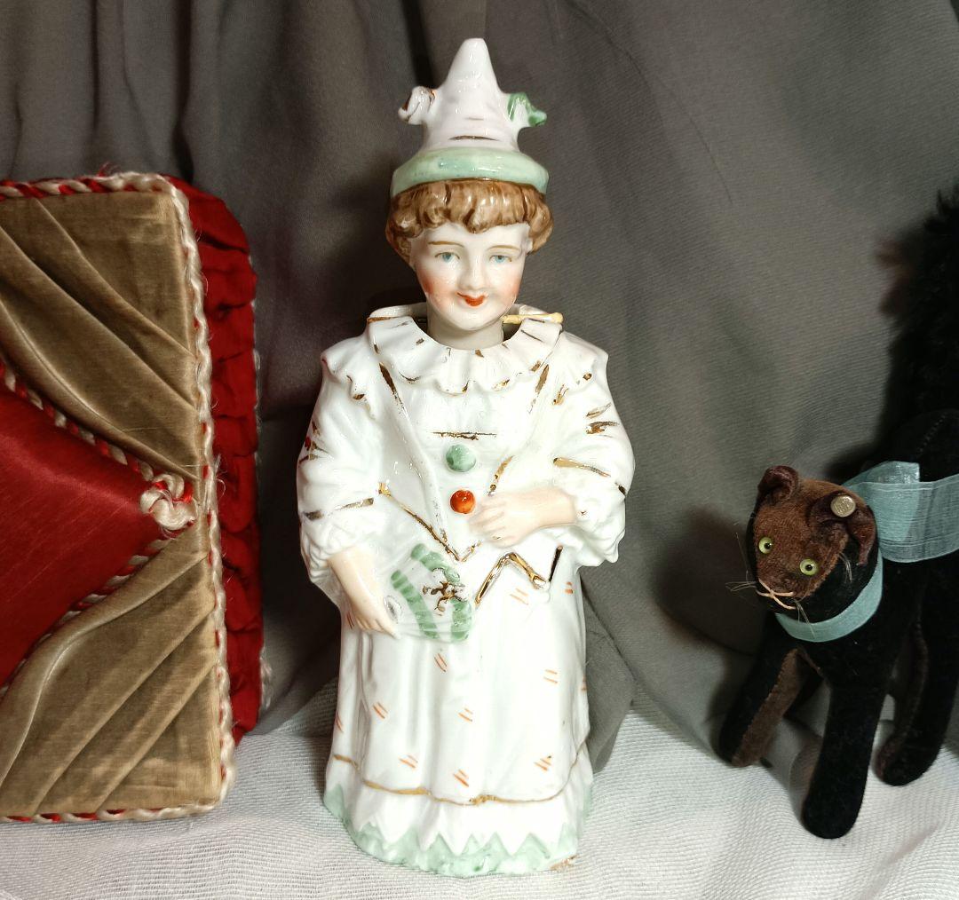 F3⭐アンティークドール　フィギュリン　ノッディングドール　ハーレクイン衣装⭐